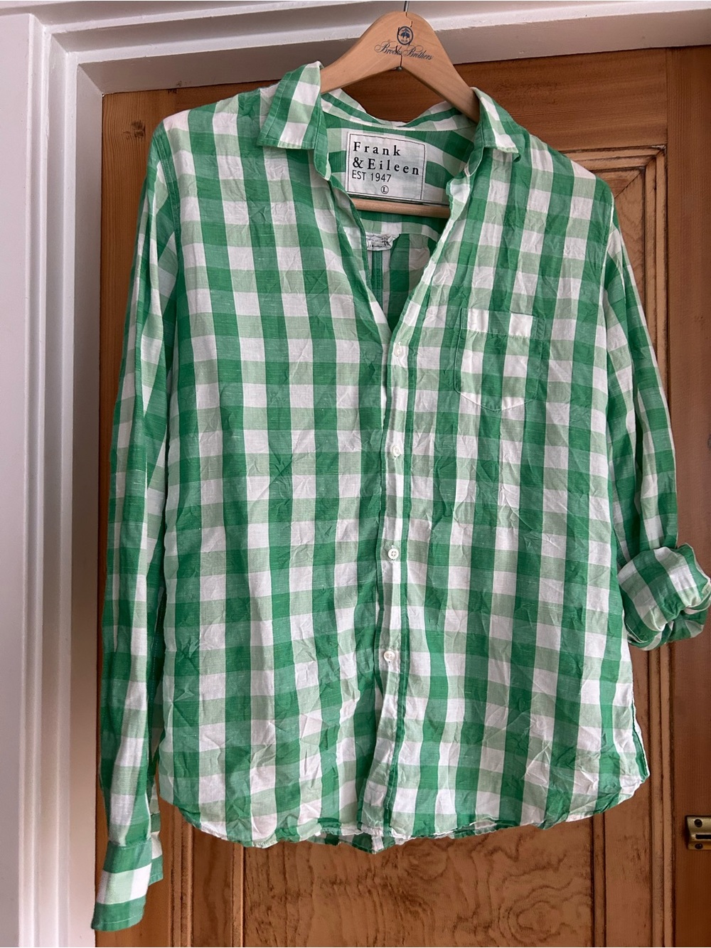 Frank & Eileen Green and White Gingham Button-Down Shirt
